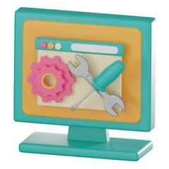 3D Icon of Web Page Under Construction for Digital Development. 3D Render