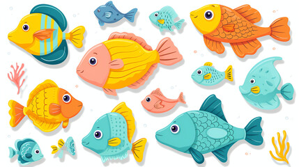 Naklejka premium Fish Pattern in Cartoon Style