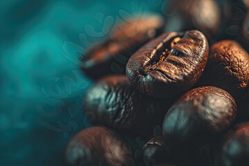 Close up view of heap of freshly roasted coffee beans capturing essence of rich aroma and flavor macro shot showcases dark texture of each bean energy and warmth of morning espresso or cappuccino - Powered by Adobe