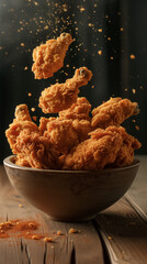 The fried chicken is in a wide bowl,dynamic image