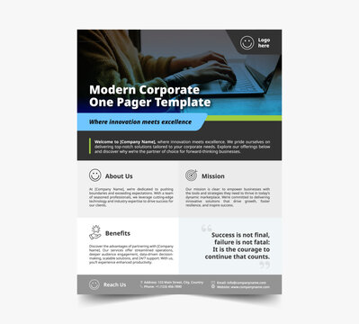 Dynamic Corporate A4 One Pager: Editable Vector Template for Formal Excellence. Business flyer template.