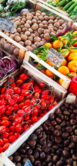 Fruit and vegetable display of market stall in Italy