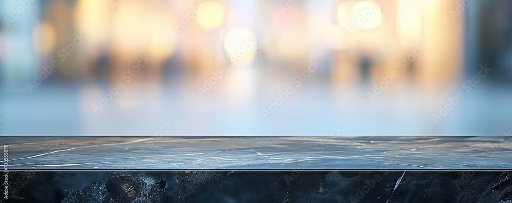 Poster elegant empty marble table in cafe set as perfect stage for product display with softly blurred back