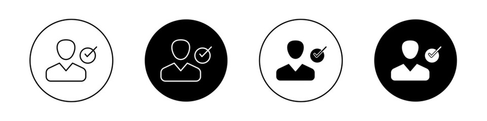Hired Icon Set. Check Person and Vacancy Vector symbol in a black filled and outlined style. Recruitment Success Sign