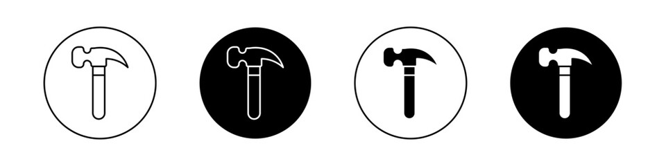 Hammer Icon Set. Construction Build and Carpentry Vector symbol in a black filled and outlined style. Handywork Strength Sign