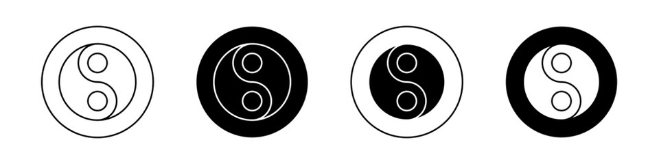 Yin Yang Icon Set. Chinese Tao and Harmony Vector symbol in a black filled and outlined style. Balanced Unity Sign - obrazy, fototapety, plakaty