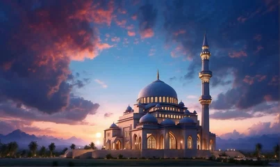 Foto op Canvas The building of the mosque is magnificent, with beautiful clouds. Generative A © Maftuh