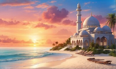Obraz premium mosque on the coast. Generative AI