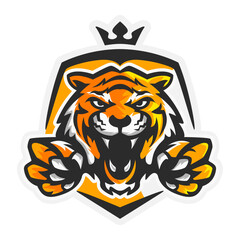 tiger head with claw in the shield sport logo