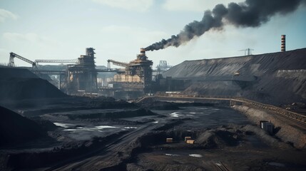 Fototapeta premium An industrial landscape of coal mining.