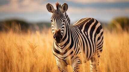 An image of a zebra in a dry field of grass.