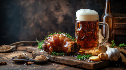 German pork knuckle with Beer - obrazy, fototapety, plakaty