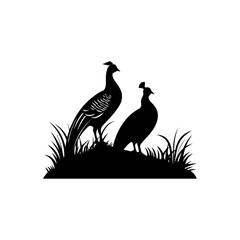 Fototapeta premium Simple logo of a pair of pheasants in the wild