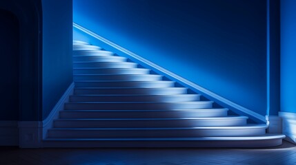 Blue light a soft glow on a staircase.