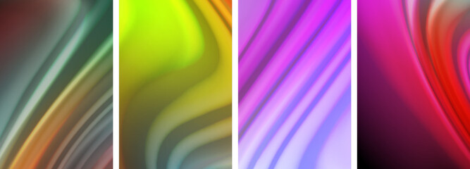 Rainbow color liquid. Wave lines poster set for wallpaper, business card, cover, poster, banner, brochure, header, website