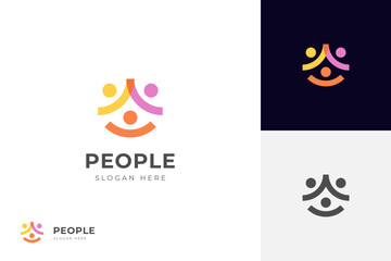 People group together logo icon design with happy people. human community vector graphic symbol. friendship logo template