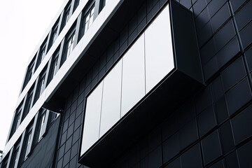 Obraz premium Commercial Building Fascia Logo And Signage Mockup The Exterior Wall Of A Contemporary Commercial Style Building With Aluminium Metal Composite Panels And Glass Windows For Logo And Sign Board Mockup 