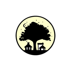 House Tree and Sun Illustration Simple Logo