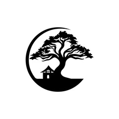 House Tree and Sun Illustration Simple Logo