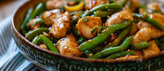 Sauteed Broad Beans and Chicken in oyster sauce.