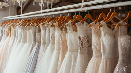 Elegant wedding dresses on display, capturing the anticipation of a special day AI Generative.