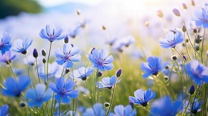 Field of blue meadow flowers in full bloom.