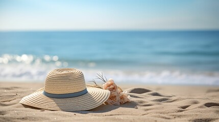 Hat placed on the sandy beach.