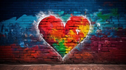 Heart graffiti on a textured brick wall.