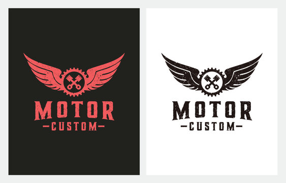 Gear and Wings Auto Motor Garage logo design vector 