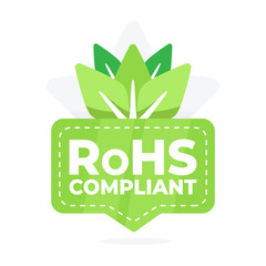 Eco Friendly RoHS Compliant Badge with Green Leaves and Checkmark Symbol