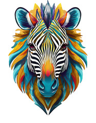 High quality, logo style, 3d, powerful colorful zebra face logo facing forward, isolate background