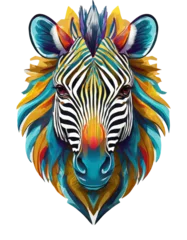 Poster High quality, logo style, 3d, powerful colorful zebra face logo facing forward, isolate background © Bounpaseuth