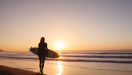 surfer on the beach at sunset