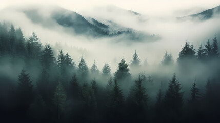 Lush green forest, vibrant green plants in the forest