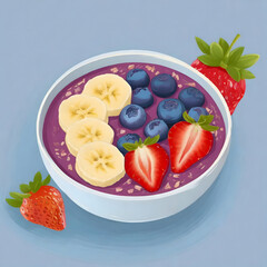 Illustration vector graphic of smoothie bowl with banana, blueberries, strawberries and oats vector icon illustration