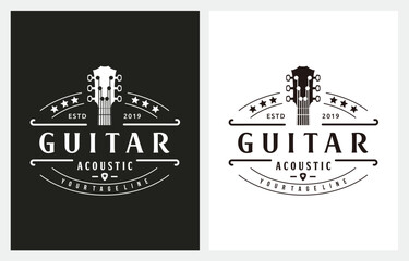 Country Guitar Music Western Vintage Retro logo design vector