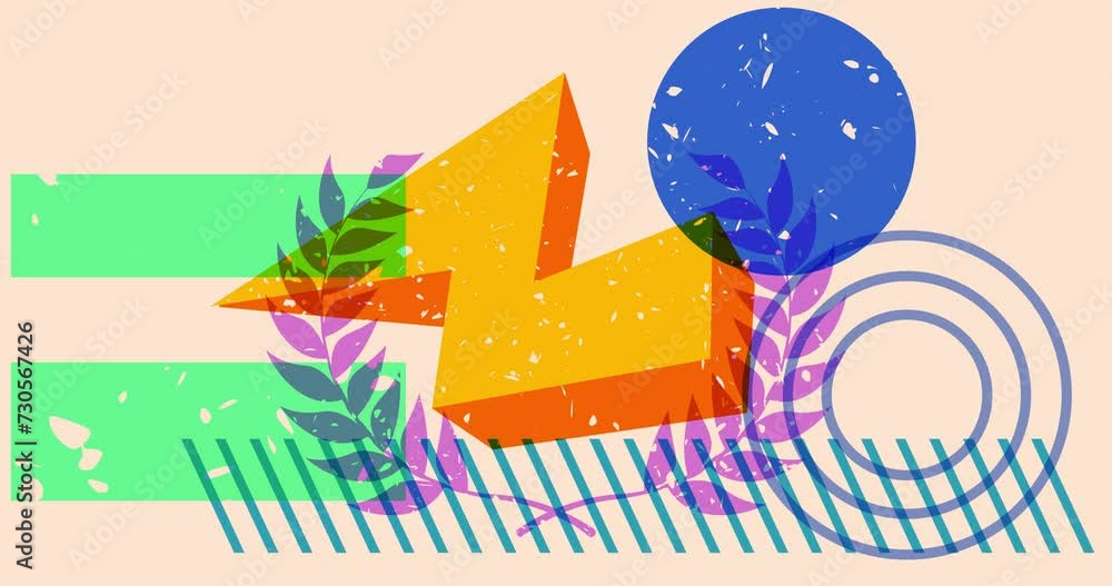 Poster risograph laurel wreath with geometric shapes animation. moving object in trendy riso graph design v