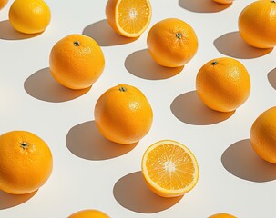 Vibrant and fresh oranges neatly arranged to create bright and healthy backdrop on white surface showcasing juicy appeal of nutritious fruit composition captures essence of summer