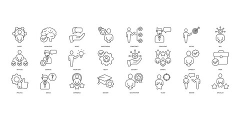 expert icons set. Set of editable stroke icons.Vector set of expert - obrazy, fototapety, plakaty