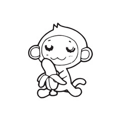 Obraz premium cartoon monkey doodle comic illustration vector isolated on white background