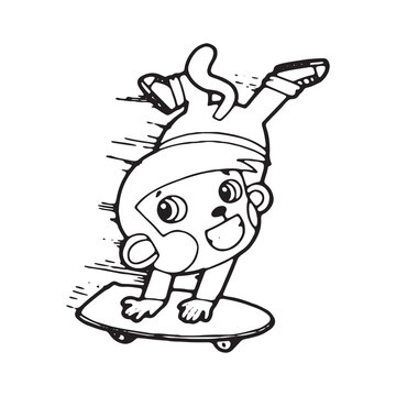 cartoon monkey doodle comic illustration vector isolated on white background