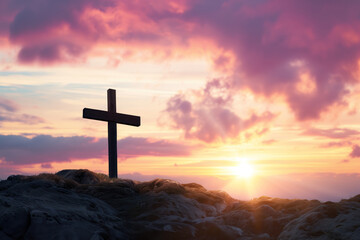 Easter cross on dawn as symbol of a Christianity AI Generative