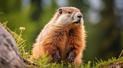 Naklejka na ściany i meble Image of a marmot with fluffy fur.