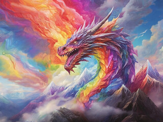 Dragon’s Fiery Flight Across the Celestial Rainbow Generative AI