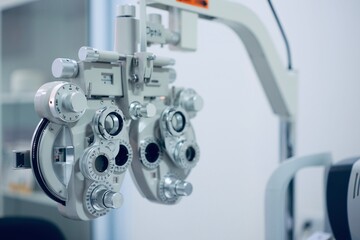 Phoropter eye exam in clinic 