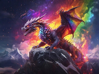 Dragon’s Fiery Flight Across the Celestial Rainbow Generative AI