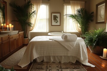 Obraz premium A room with a soaking tub inside a spa business