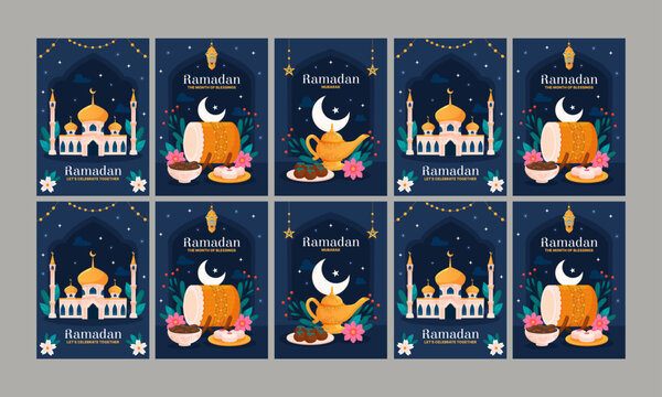 Happy Ramadan Kareem Social Media Template Vector Flat Design