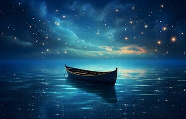 Tranquil Boat Glides Across Moonlit Water