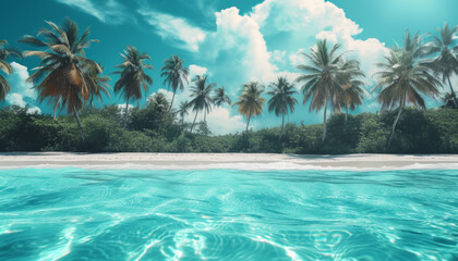 Fototapeta na wymiar Tropical Paradise with Clear Turquoise Waters and Palm Trees